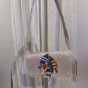 Beaded multicolor buoy bag with lobster on the back